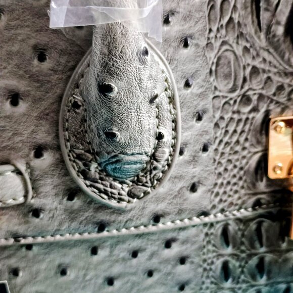 Luxury Vegan Leather Designer Ostrich Print Work Bag w Wallet - Picture 5 of 7